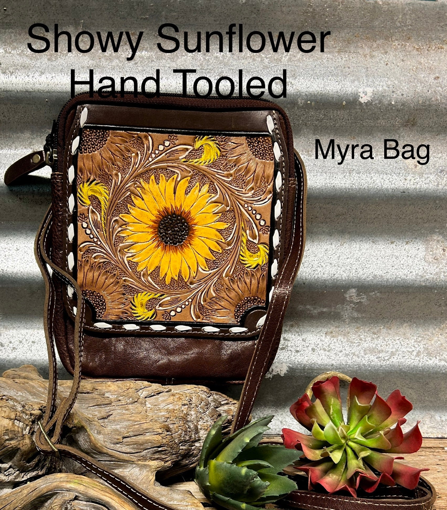 Myra Bag Rio Hand Tooled Leather Hairon Cowhide Tote Bag