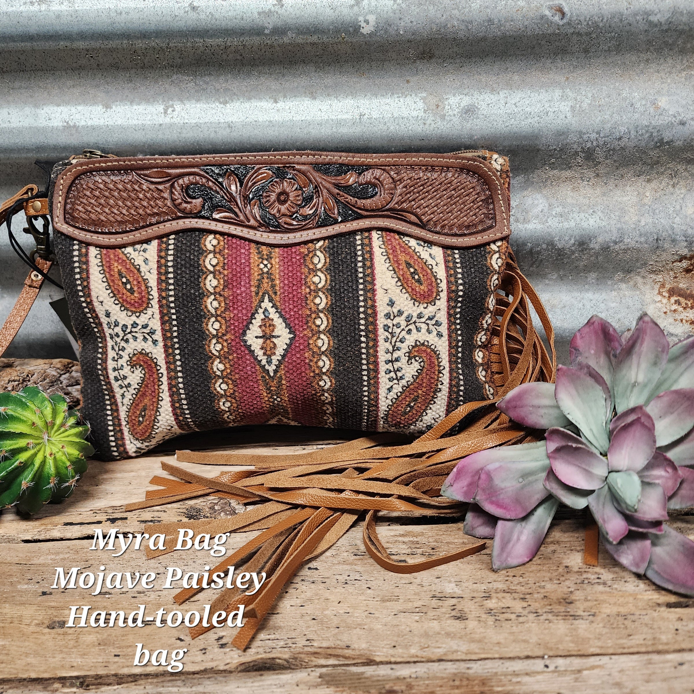 Myra Bag - Mojave Paisley Fringed Hand Tooled Bag