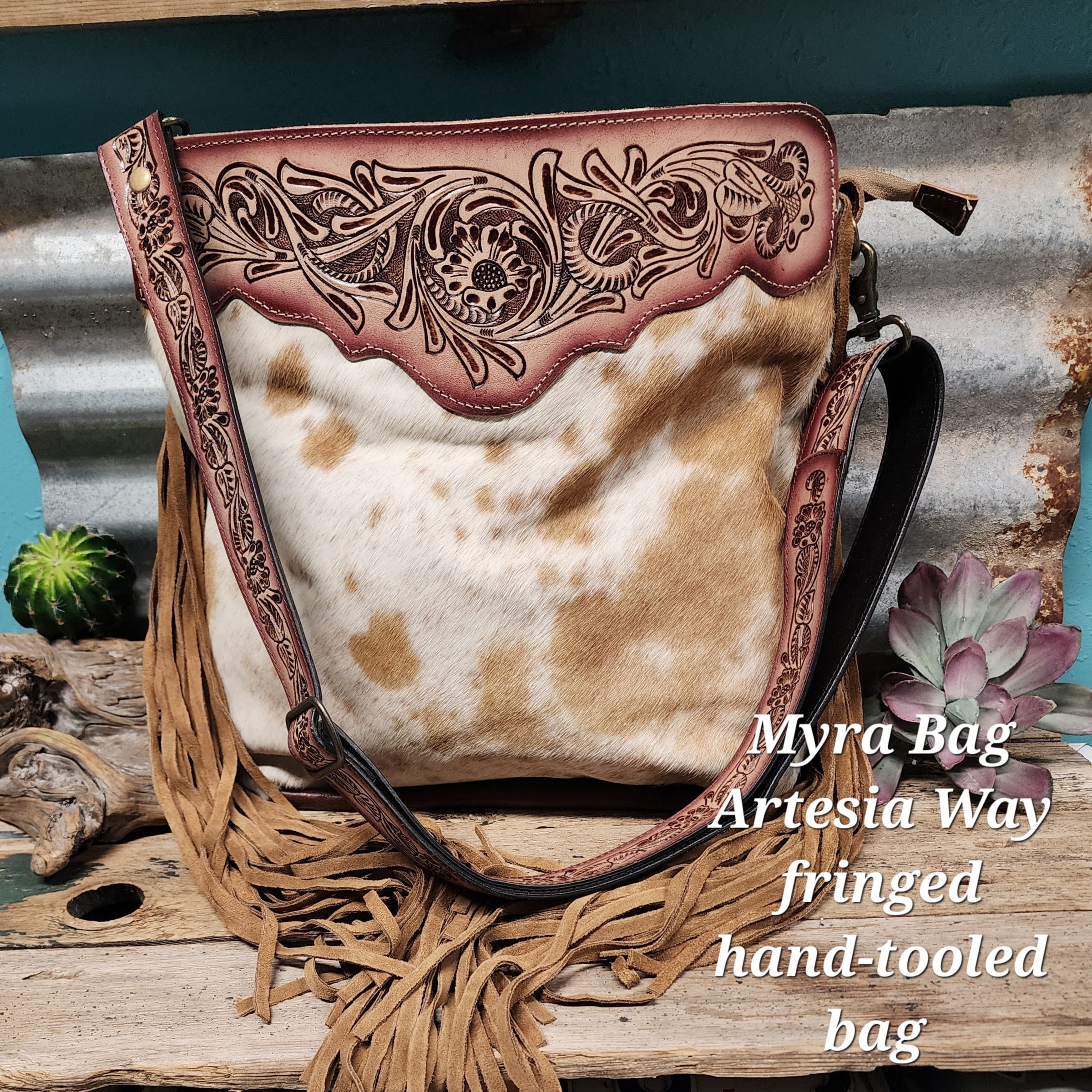 Hand Tooled Leather Fringe Purse by Myra Bag